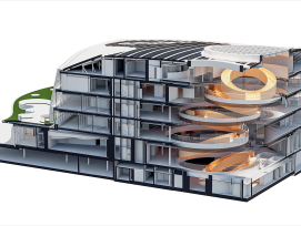 Mit seinen zueinander dezentrierten Treppenöffnungen und dem kompletten Verzicht auf vertikale Träger ist es ein technisches Meisterwerk.