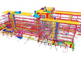 Blick ins Innenleben des Gebäudes: Die Visualisierung macht deutlich, welche komplexen Strukturen und Zusammenhänge der Gebäudetechnik zu koordinieren und für den Unterhalt zu berücksichtigen sind.
