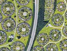 Die 12 kreisrunden Gemeinschaftsgärten sind vom Satelliten aus gut sichtbar.