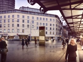 So soll sich ab 2016 die neue Stele am Basler Centralbahnplatz präsentieren und Besucher schnell an den richtigen Ort lotsen.