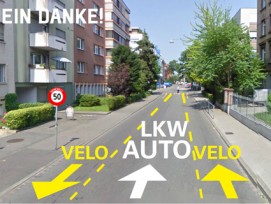 Nein danke: Auf der Dornacherstrasse hätten Velos im Gegenverkehr bei Tempo 50 fahren sollen.