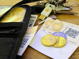 Portemonnaie mit der Kryptowährung Bitcoin