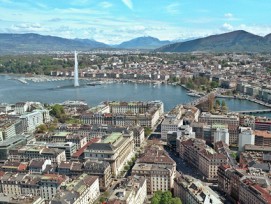 Luftaufnahme der Stadt Genf mit Jet d'eau