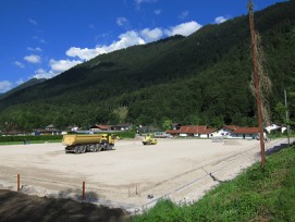 Baustelle am Fussballplatz Oberau, Bayern, Deutschland