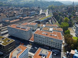 "Ennet den Gleisen" - Innenstadterweiterung "Urbahn" Schaffhausen; von der Raumplanungsgruppe Nordostschweiz (RPG NO) ausgezeichnete Bebauung mit urbanem Charakter, hoher Dichte und vielfältigem Nutzungsmix