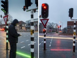Bodenampeln für Smartphone-Zombies in Bodegraven