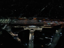 Luftaufnahme Bahnhof Chur bei Nacht