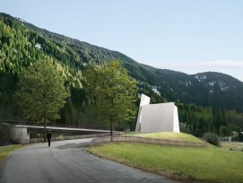 Visualisierung der ersten Autobahnkirche der Schweiz in Andeer