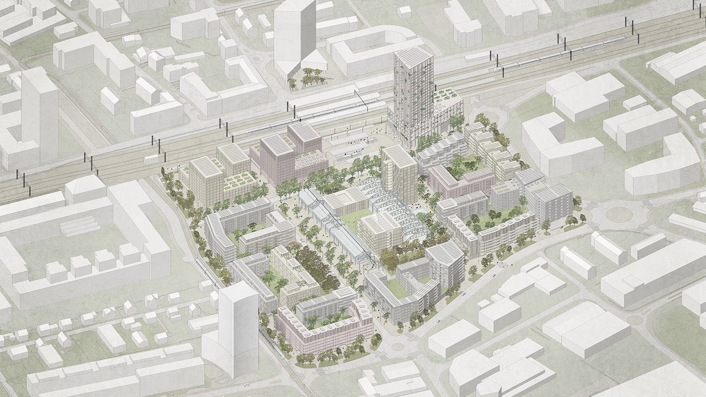 Visualisierung Entwicklungsareal Bredella Bahnhof Pratteln