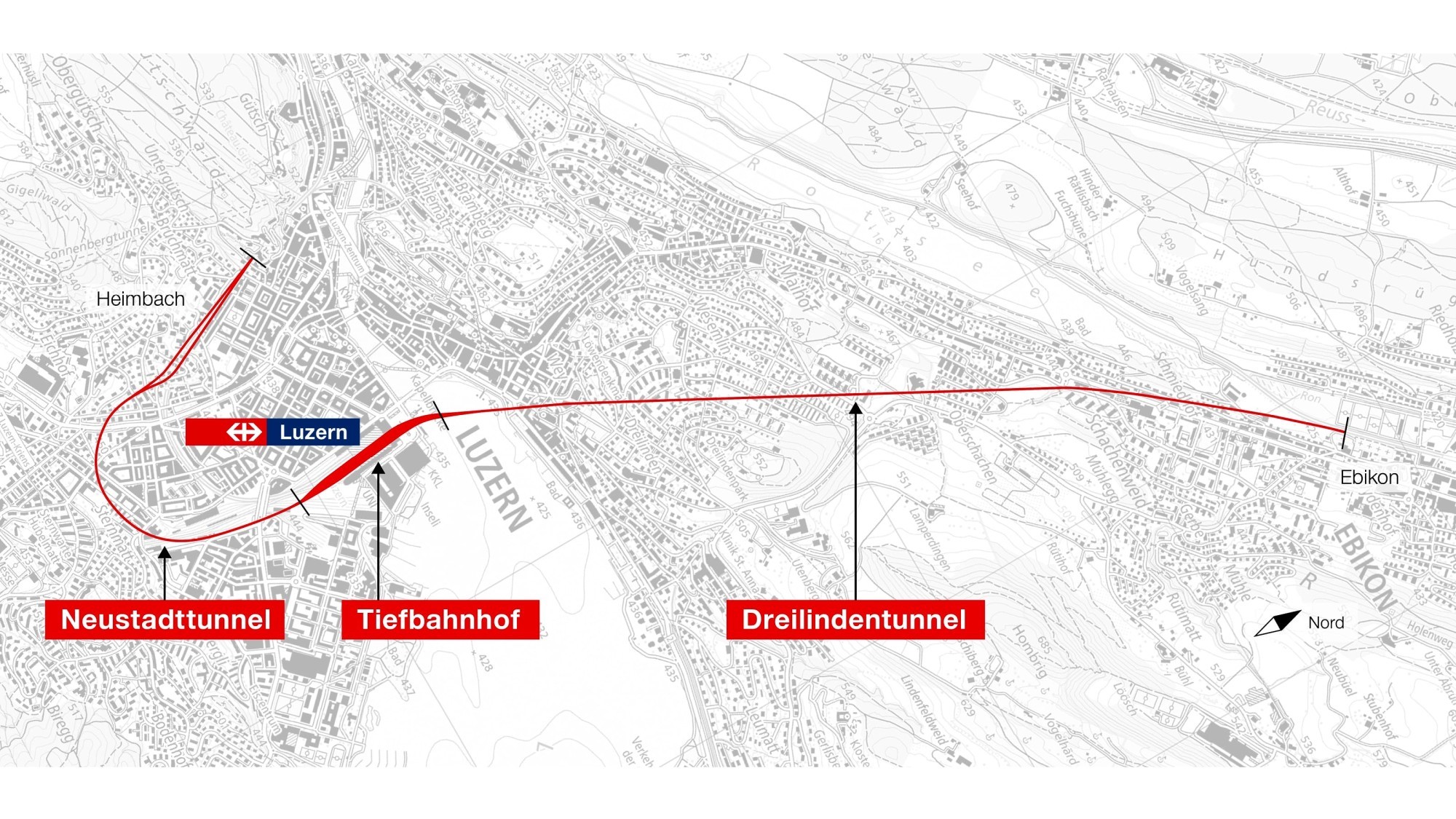 Grafik Übersicht Teilprojekte Durchgangsbahnhof Luzern