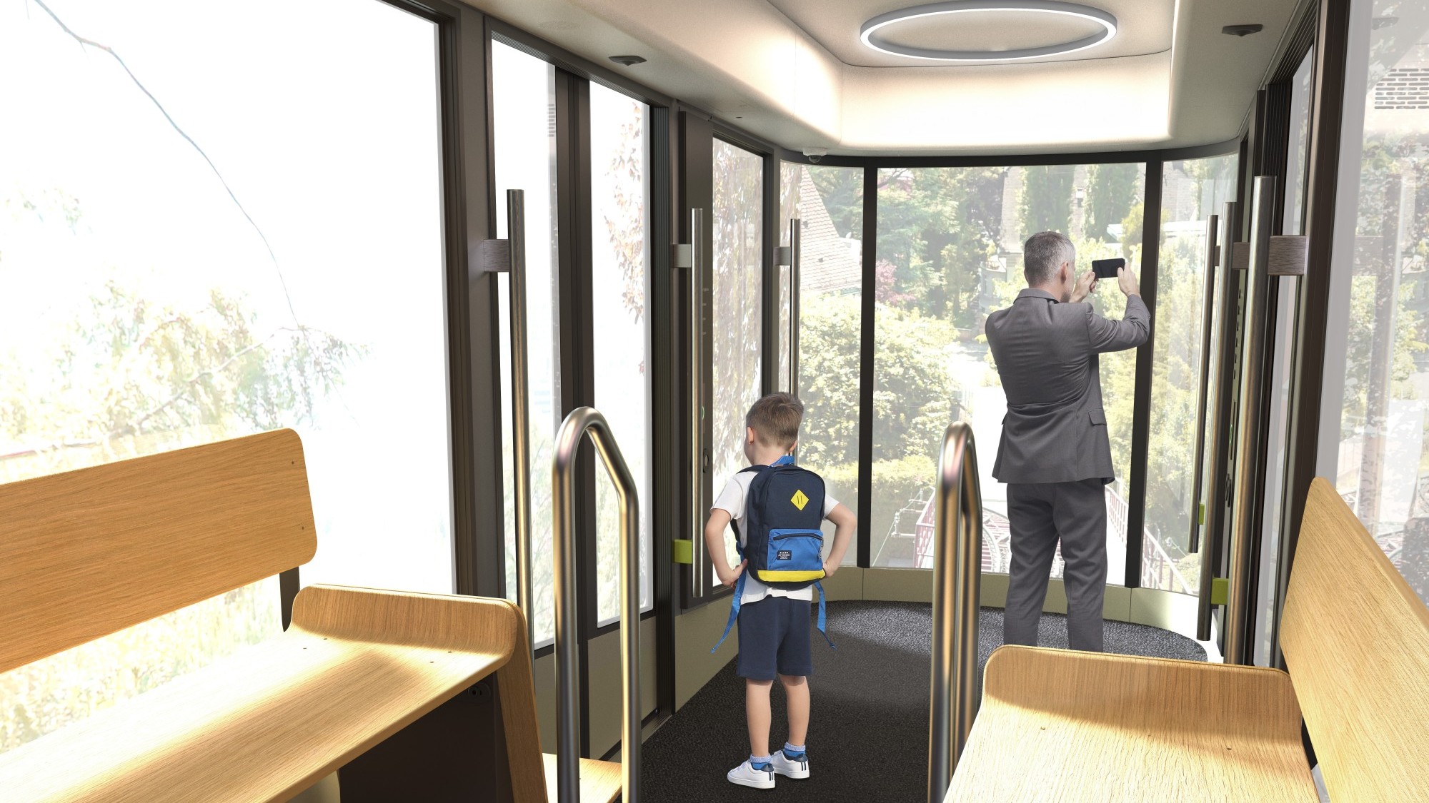 Standseilbahn-Kabine der Seilbahn Rigiblick in Zürich in der Visualisierung