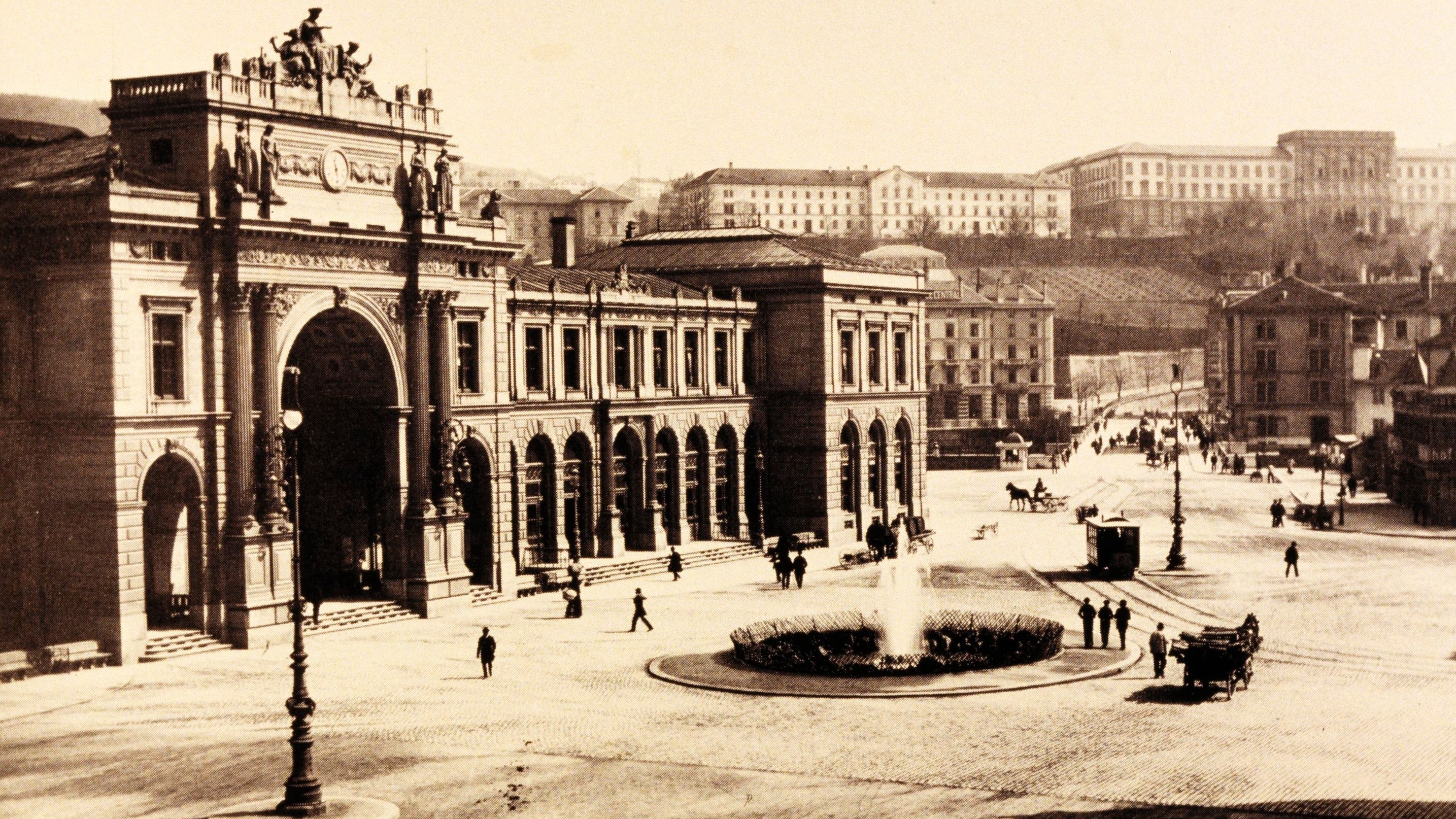 Der Zürcher Bahnhofplatz um etwa 1880: Die einzigen Transportmittel auf den Strassen waren Kutschen.